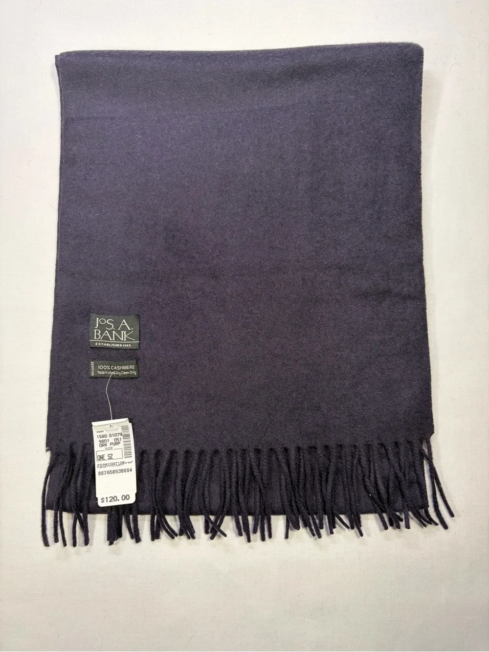 Jos. A. Bank Men's Deep Purple Cashmere Fringed Scarf